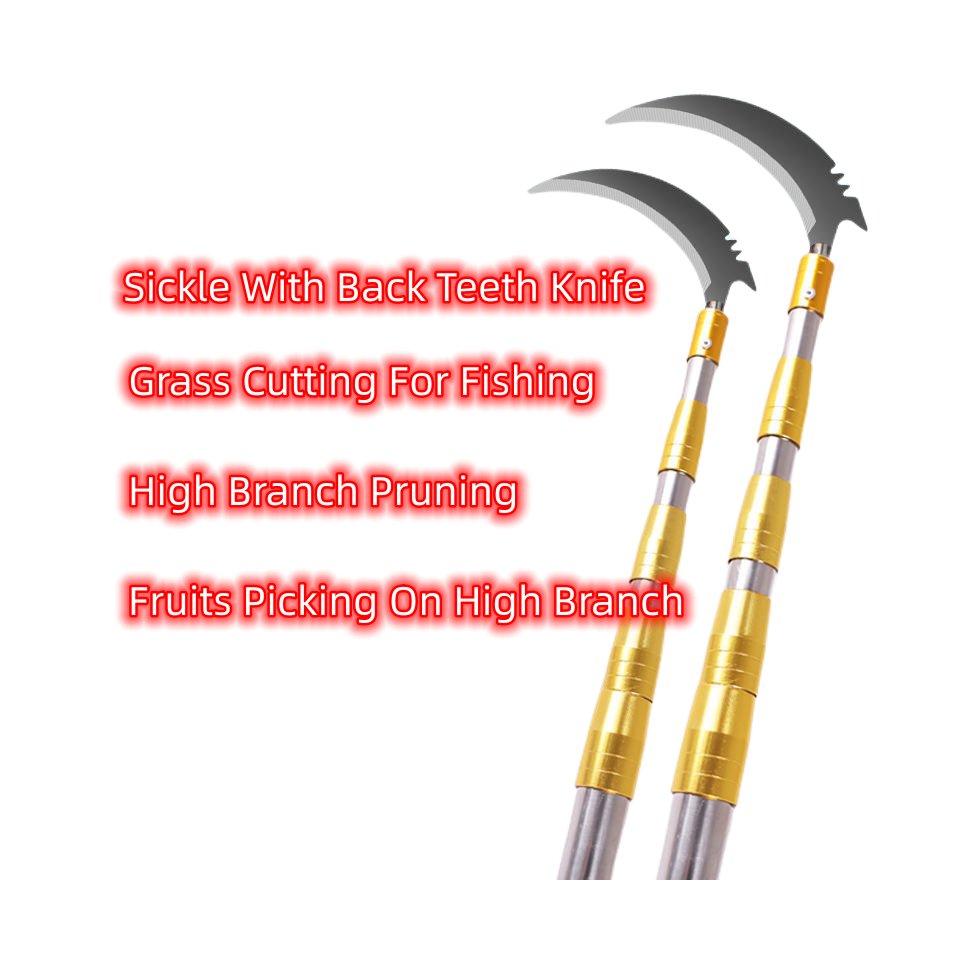 Stainless Steel Telescopic Long Handle Flower Fruit Picking Fishing Farming Grass Sickle