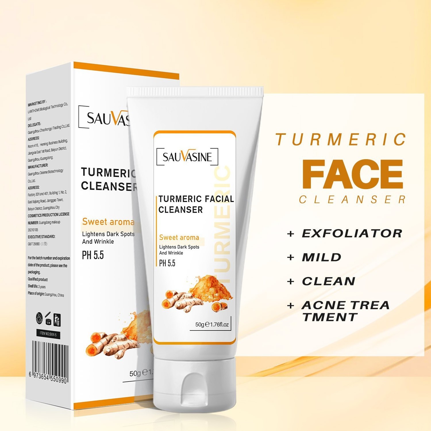 Turmeric facial milk control oil acne whitening deep cleansing cleanser cream wholesale