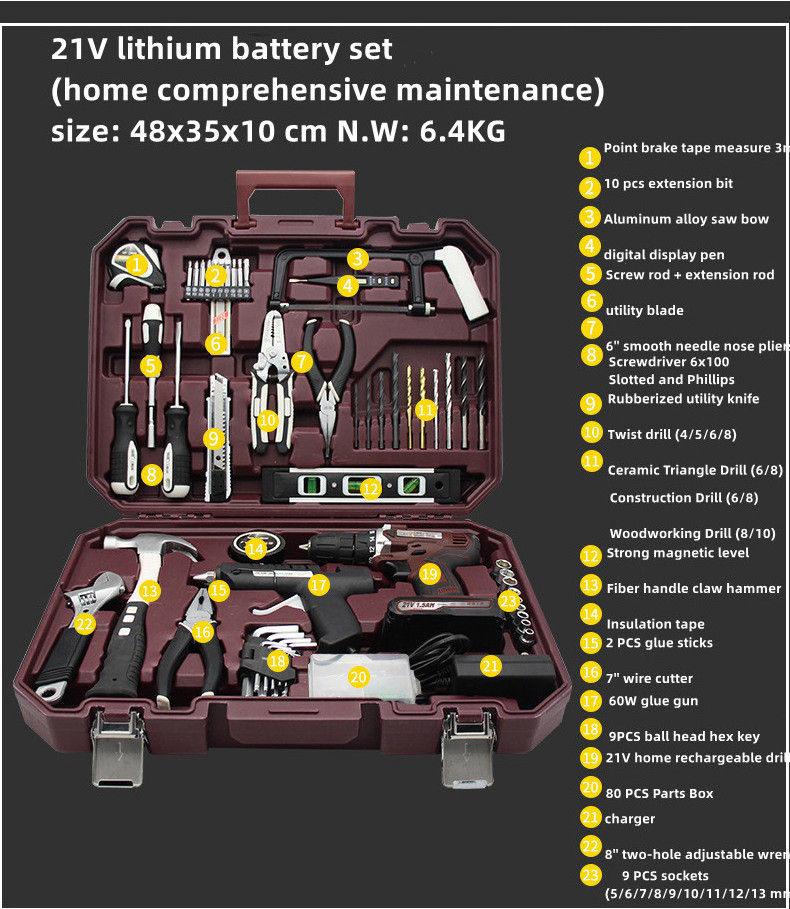 Household lithium battery Cordless drill Electrician Power Tool Combination Kits