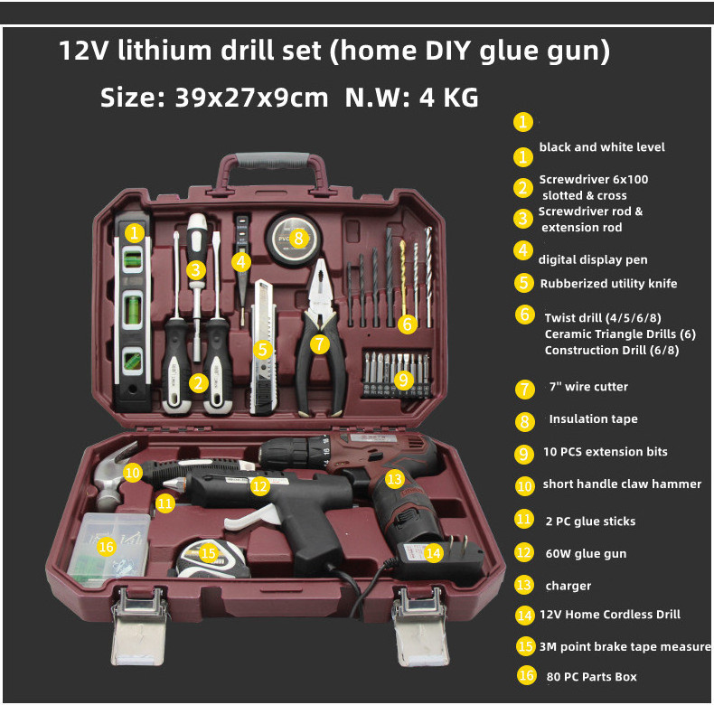 Household lithium battery Cordless drill Electrician Power Tool Combination Kits