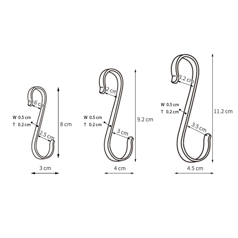 Custom high quality 304 201 stainless steel kitchen flat hook hanger flat hook hanging S hook