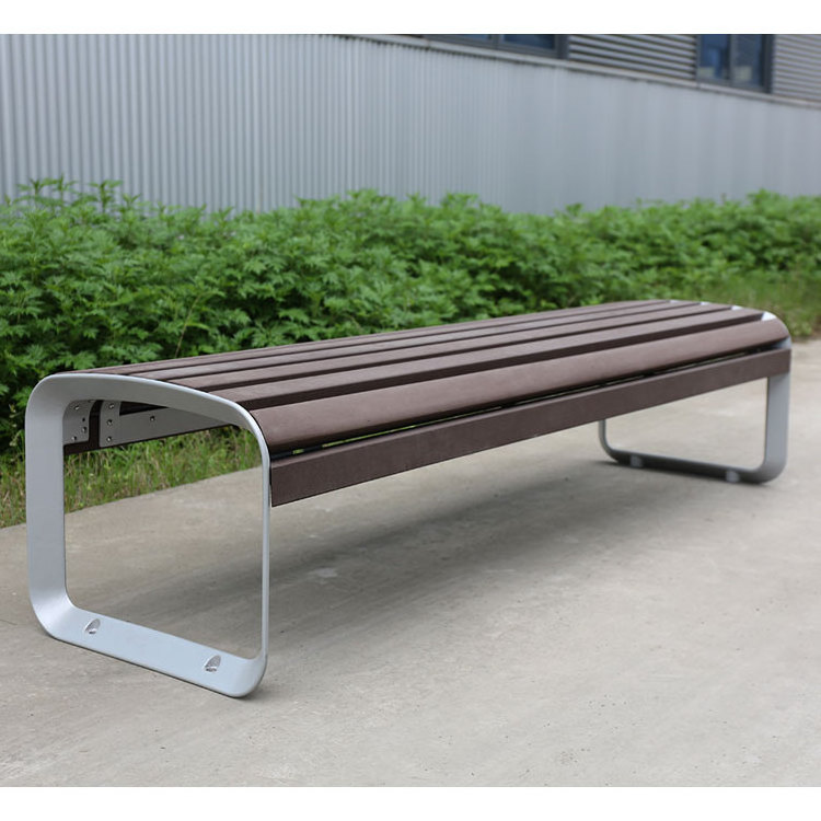 outdoor wpc wood backless bench public park bench seating outside patio cast aluminum leg garden seat benches