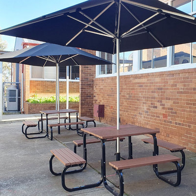 outdoor commercial square wood picnic table outside restaurant table and 4 benches garden patio cafe table with umbrella