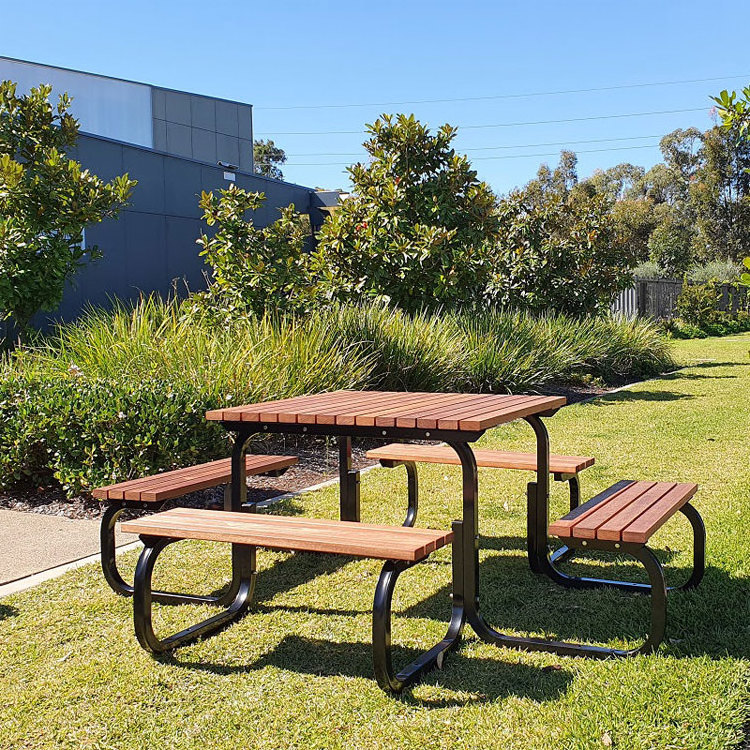 outdoor commercial square wood picnic table outside restaurant table and 4 benches garden patio cafe table with umbrella