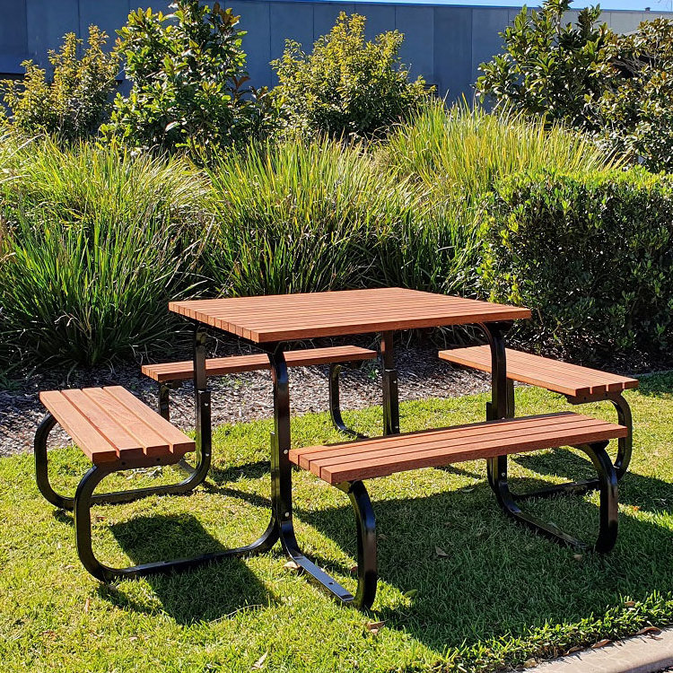 outdoor commercial square wood picnic table outside restaurant table and 4 benches garden patio cafe table with umbrella