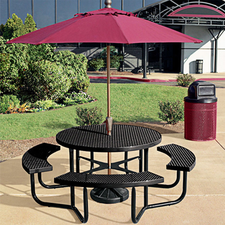 outdoor commercial wood plastic picnic table with bench restaurant dining table garden patio cafe table chair with umbrella