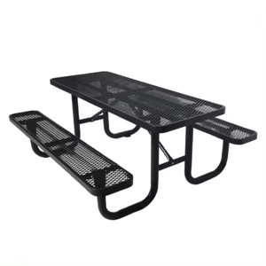 Outdoor Furniture Expanded Metal 6ft 8ft Long Commercial Picnic Dining Table With Bench Restaurant Outside Steel Table Chair