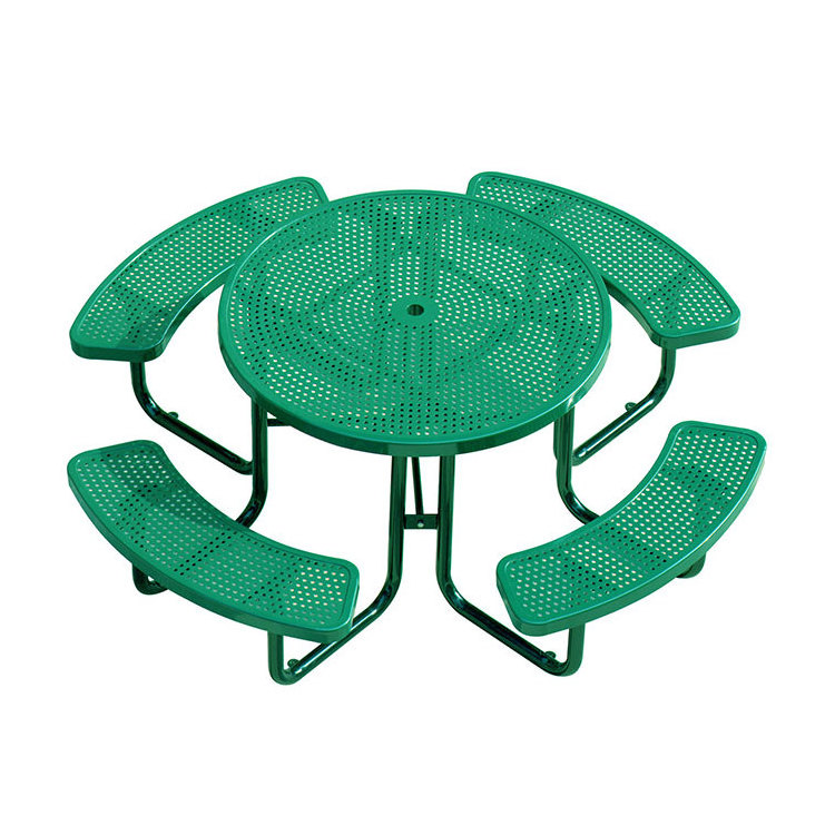 outdoor furniture metal round picnic garden table and benches with umbrella hole