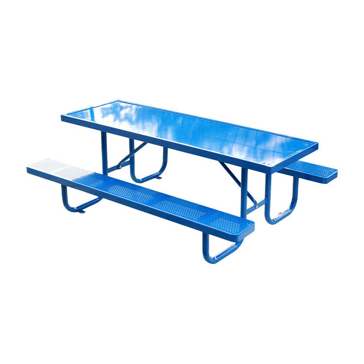 Outdoor commercial extra long metal picnic table with bench garden furniture steel dinning table outside patio coffee table