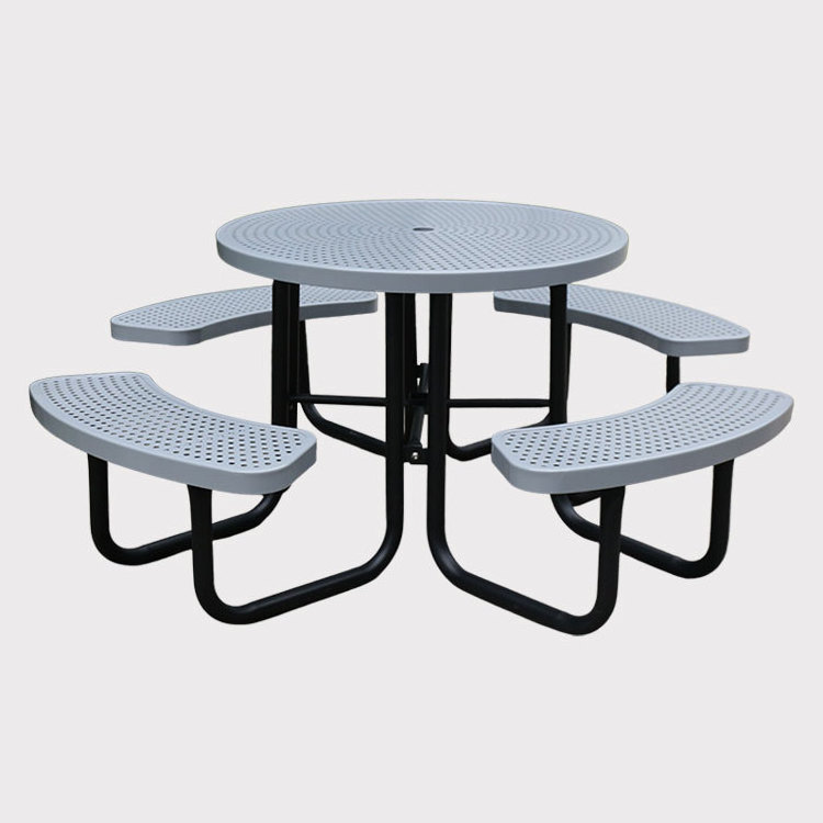 outdoor garden set 8 seater round steel picnic table with bench outside furniture dining table and chair public patio cafe table