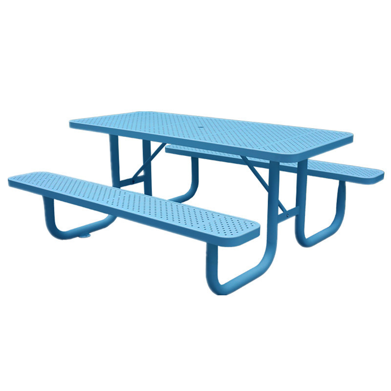 outdoor commercial rectangle steel picnic table outside restaurant dining table with bench garden patio cafe table anc chair