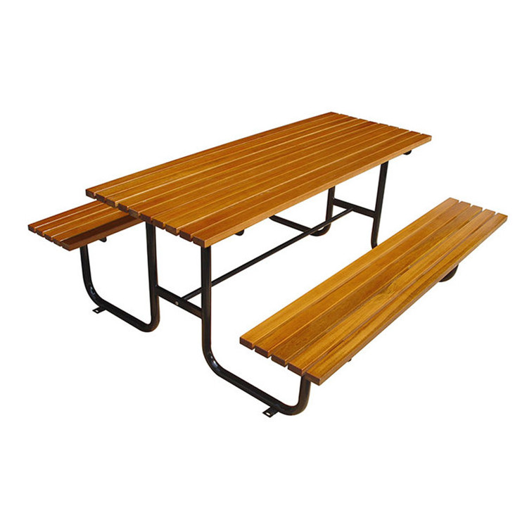 outdoor commercial wooden slats picnic table with bench outside restaurant hardwood camping dining table garden patio cafe table