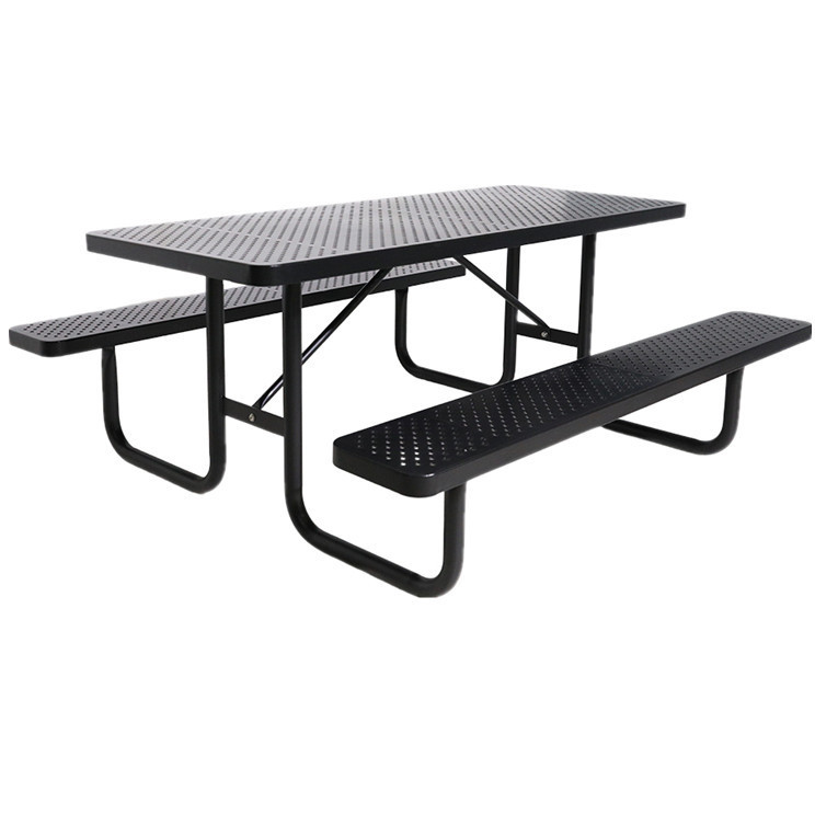 4/6/8/10 foot perforated steel outdoor picnic table with bench out door cafe shop fast food shop picnic table with umbrella hole