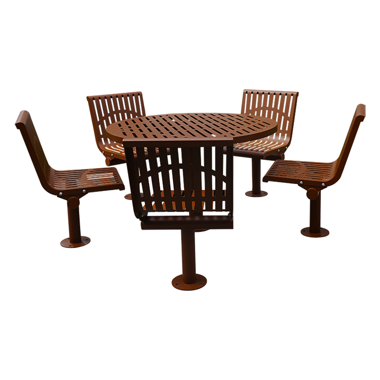 outdoor commercial round steel iron picnic table with 5 chairs restaurant bistro garden patio metal cafe table and chair set