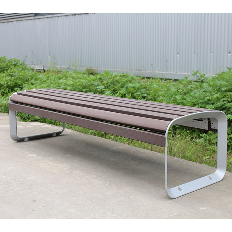 outdoor wpc wood backless bench public park bench seating outside patio cast aluminum leg garden seat benches