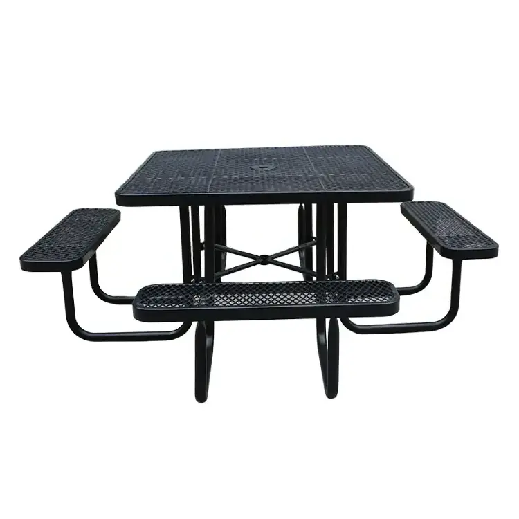 outdoor furniture expanded steel commercial picnic table with bench restaurant outside metal dining table chair with umbrella