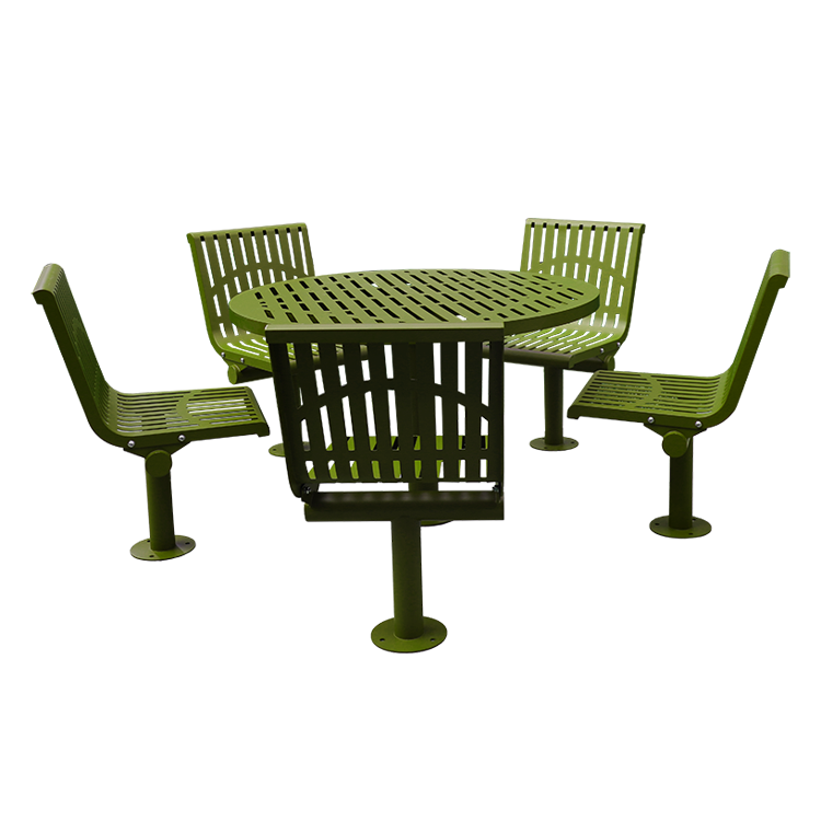 outdoor commercial round steel iron picnic table with 5 chairs restaurant bistro garden patio metal cafe table and chair set