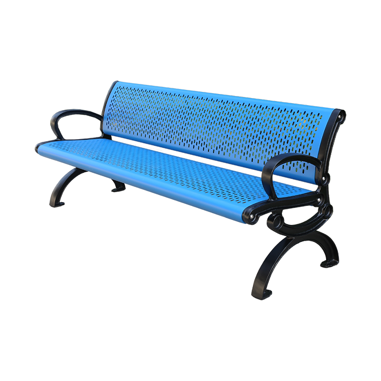 outdoor metal bench seat outside park perforated steel bench chair out door public garden street patio seating bench with back