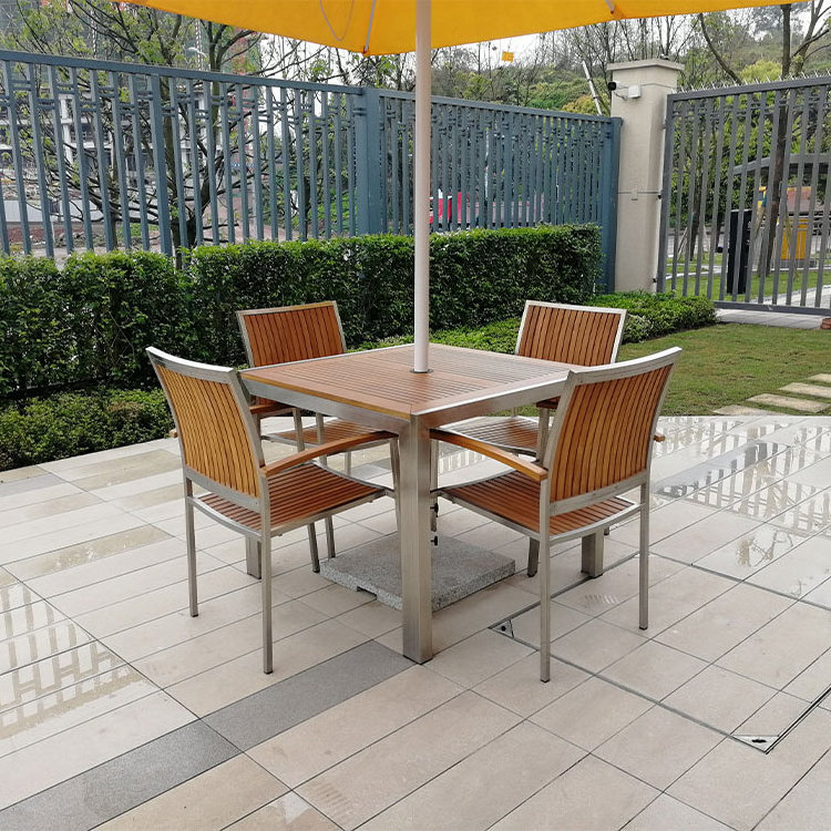 outdoor commercial composite wood slats picnic table outside restaurant dining table and chair set garden park patio cafe table