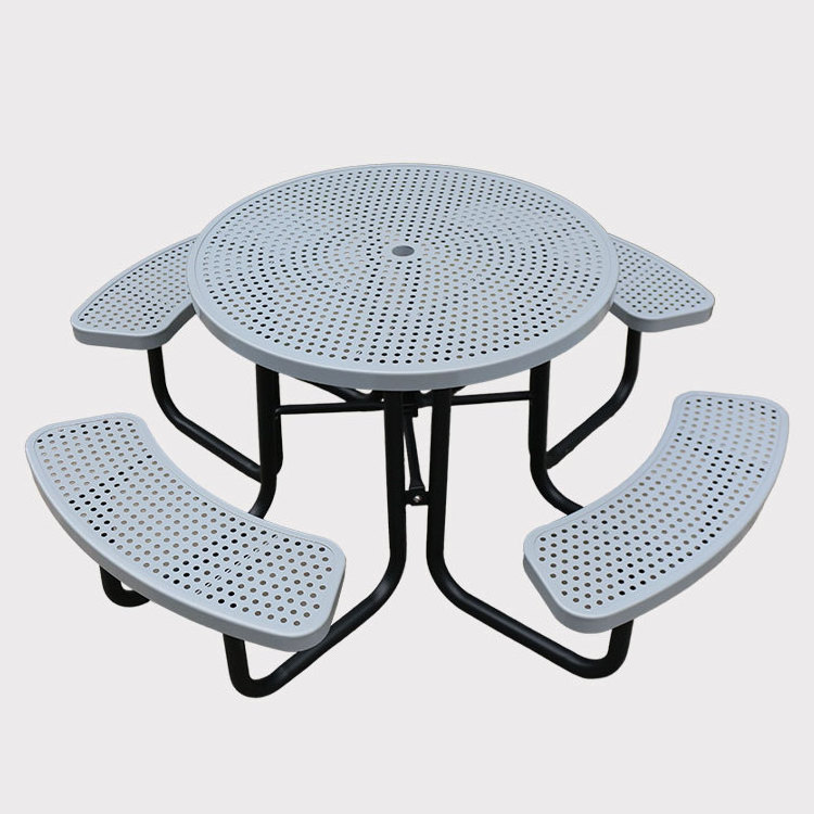 outdoor garden set 8 seater round steel picnic table with bench outside furniture dining table and chair public patio cafe table