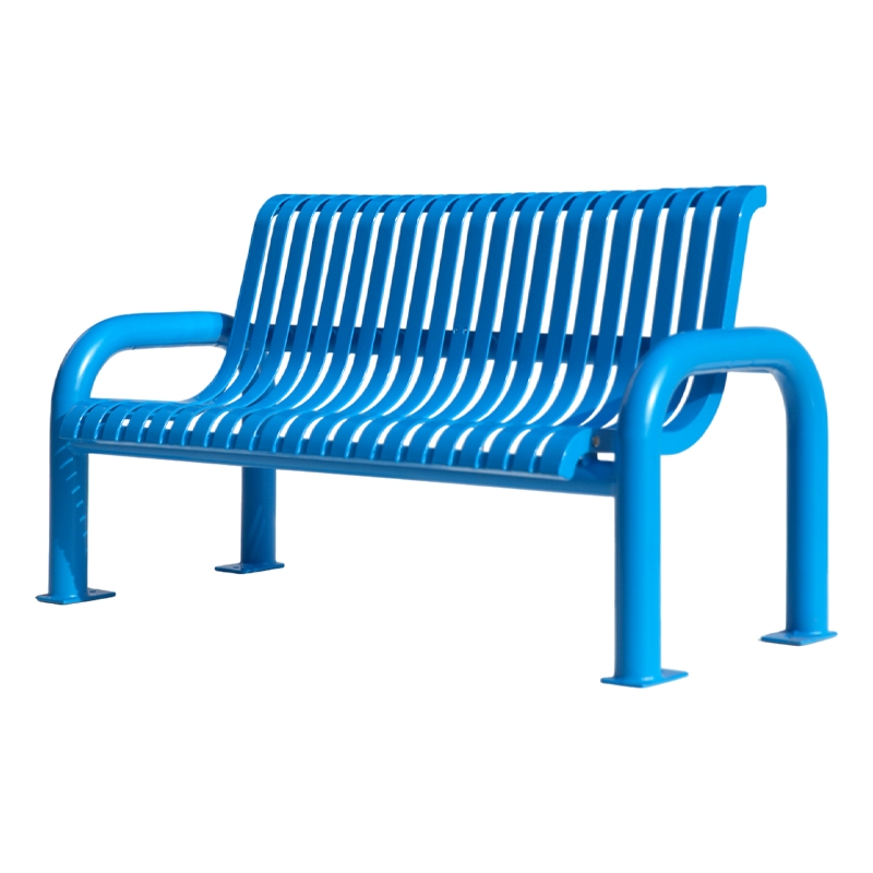 outdoor furniture cool park metal bench seat outside public garden patio blue decorative galvanized steel long seating bench