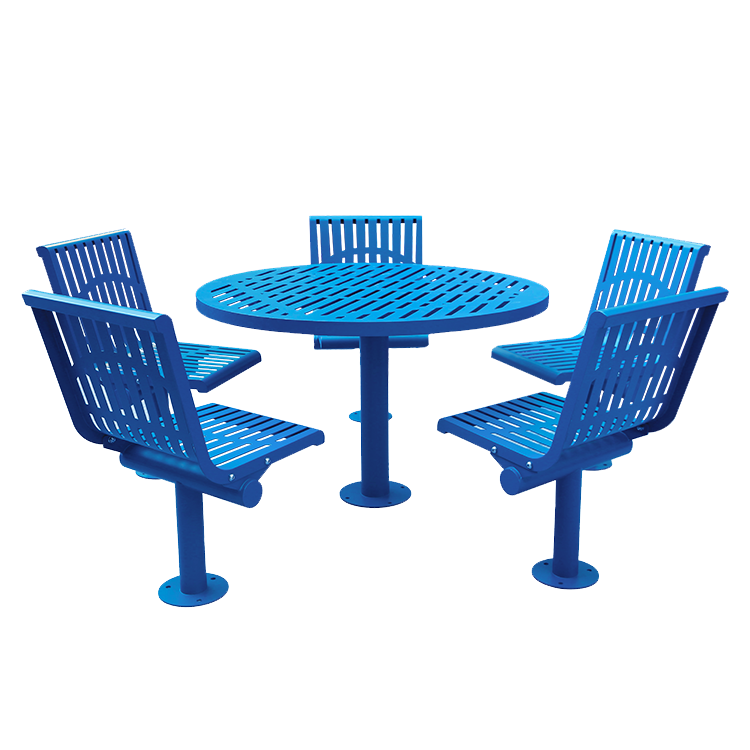 outdoor commercial round steel iron picnic table with 5 chairs restaurant bistro garden patio metal cafe table and chair set