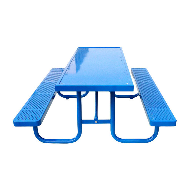 Outdoor commercial extra long metal picnic table with bench garden furniture steel dinning table outside patio coffee table