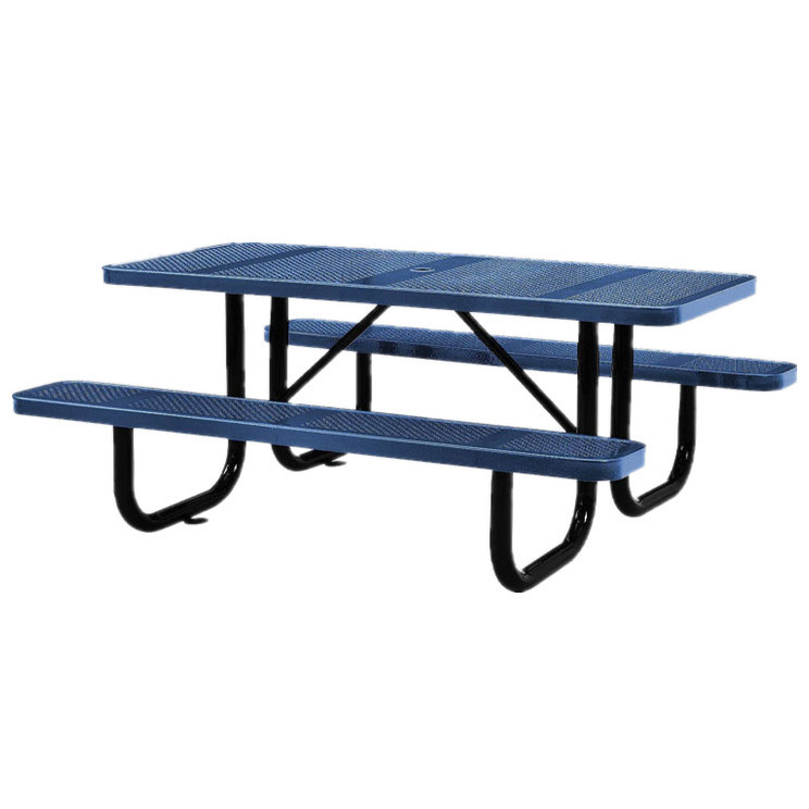 4/6/8/10 foot perforated steel outdoor picnic table with bench out door cafe shop fast food shop picnic table with umbrella hole