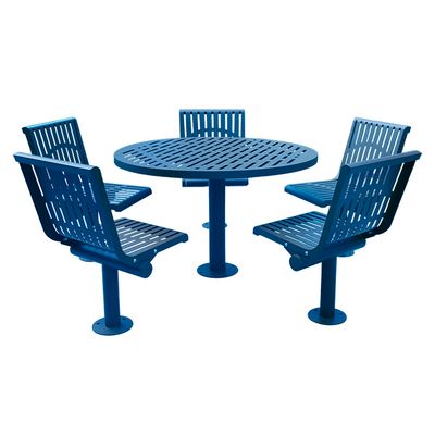 outdoor commercial round steel iron picnic table with 5 chairs restaurant bistro garden patio metal cafe table and chair set