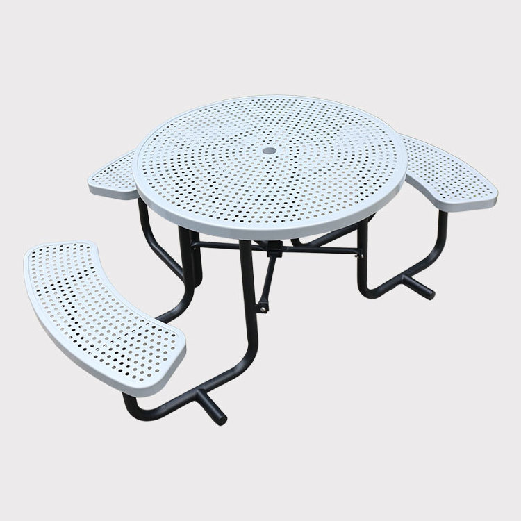 outdoor garden set 8 seater round steel picnic table with bench outside furniture dining table and chair public patio cafe table