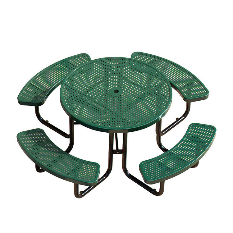 outdoor furniture metal round picnic garden table and benches with umbrella hole