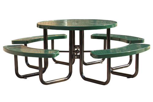 Outdoor Commercial Round Metal Steel Picnic Table With Bench Canteen Restaurant Dining Tables and Chairs Sets With Umbrella Hole