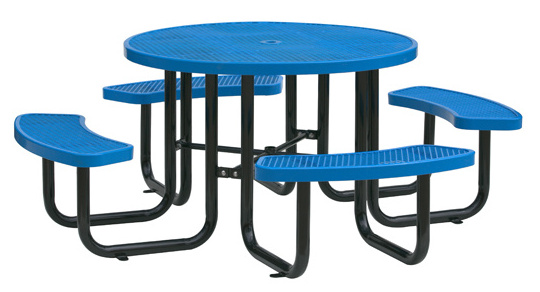 Outdoor Commercial Round Metal Steel Picnic Table With Bench Canteen Restaurant Dining Tables and Chairs Sets With Umbrella Hole