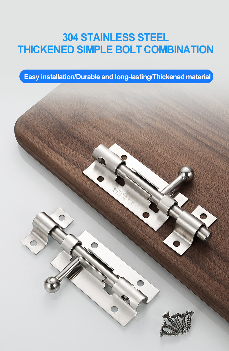 Premium Factory Supplies Wooden Doors Fastener Category 304 Thick Stainless Steel Anti-Theft Door Exposed Lock Bolt