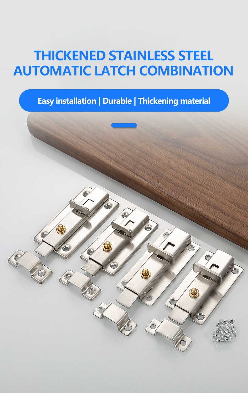 Automatic Double-Head Stainless Steel Spring Bolt Brass Button Galvanized Finish Square Door Latch For Wooden Bathroom