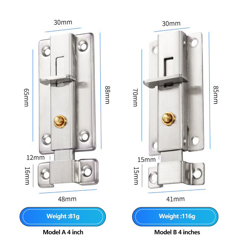 Cheap Double-Head Stainless Steel Galvanized Finish Square Bathroom Spring Brass Door Button Lock Bolt