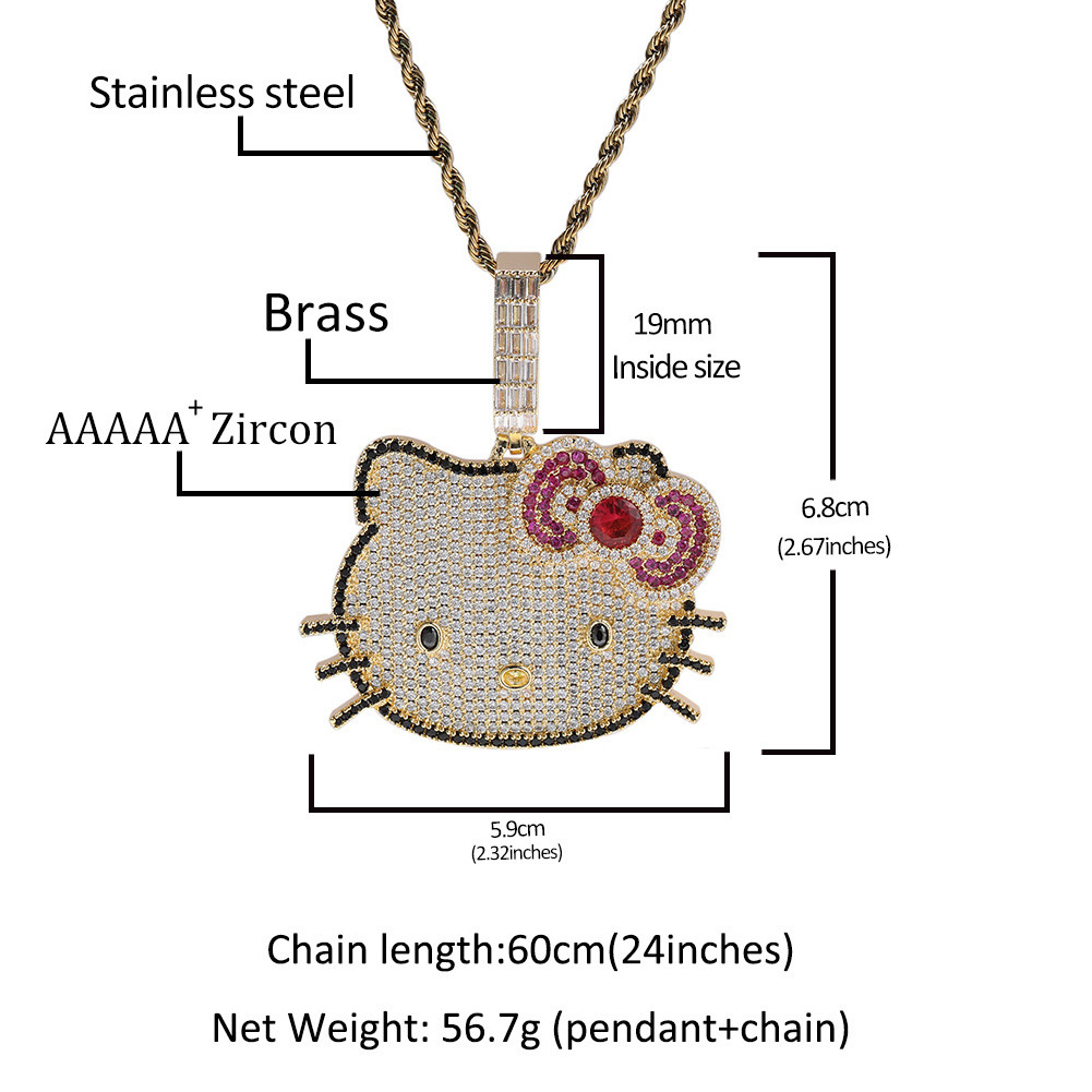 ins style cartoon cat necklace wholesale women copper set zirconia gold sweet pendant twist chain jewelry