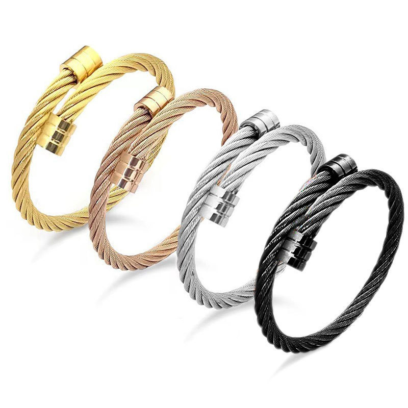 Custom Stainless Steel Cable Wire Bracelet  Gold Plated Saudi Italian Cuff Titanium Wedding Bangle for women jewelry