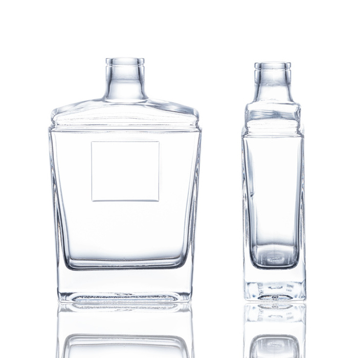 1L wholesale square shape alcohol brandy glass bottle with lid