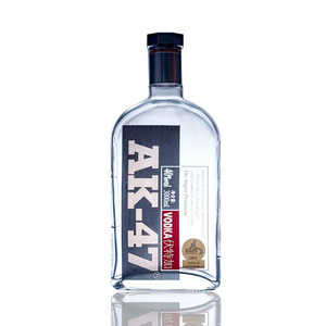 cheap price 500ml flat shape ak 47 liquor vodka glass bottles  with caps