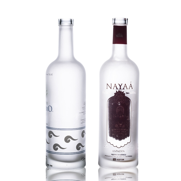 customized empty round shape vodka glass bottle frosted 750ml