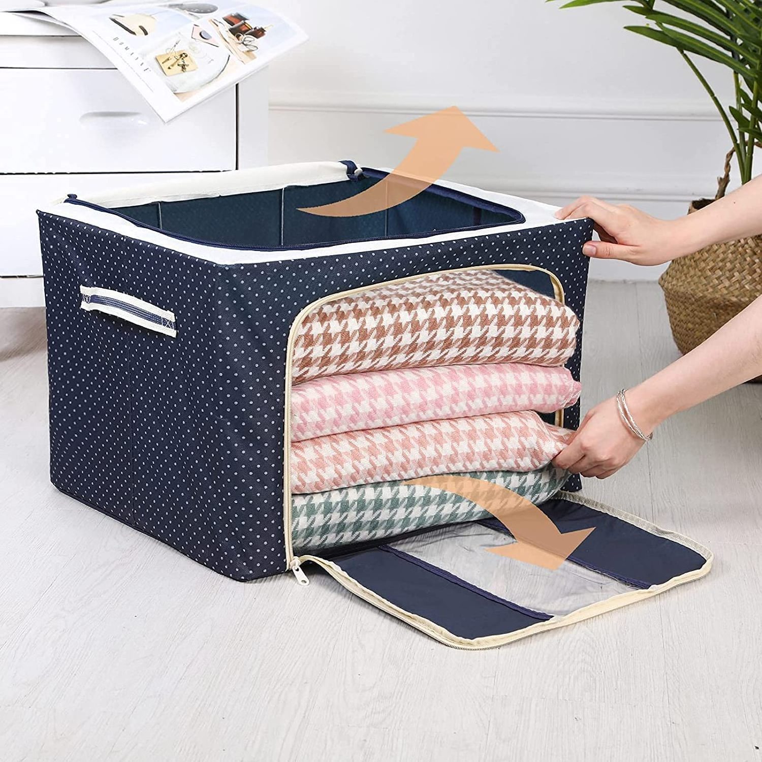 22L,66L Large Capacity  Home Organizer Steel Frame Bag Storage Box, Oxford Cloth Finishing Foldable Box Thick Fabric With Cover