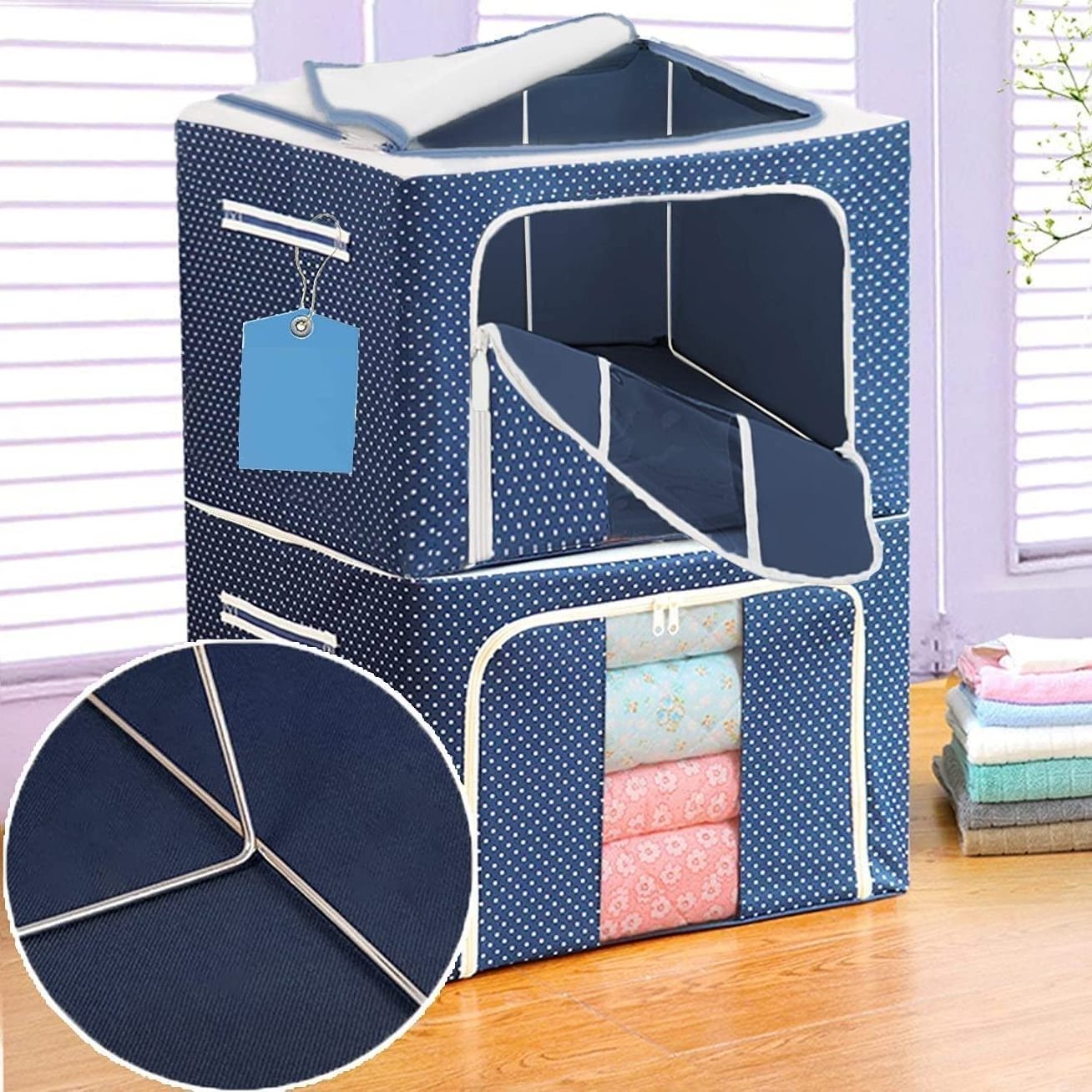 22L,66L Large Capacity  Home Organizer Steel Frame Bag Storage Box, Oxford Cloth Finishing Foldable Box Thick Fabric With Cover