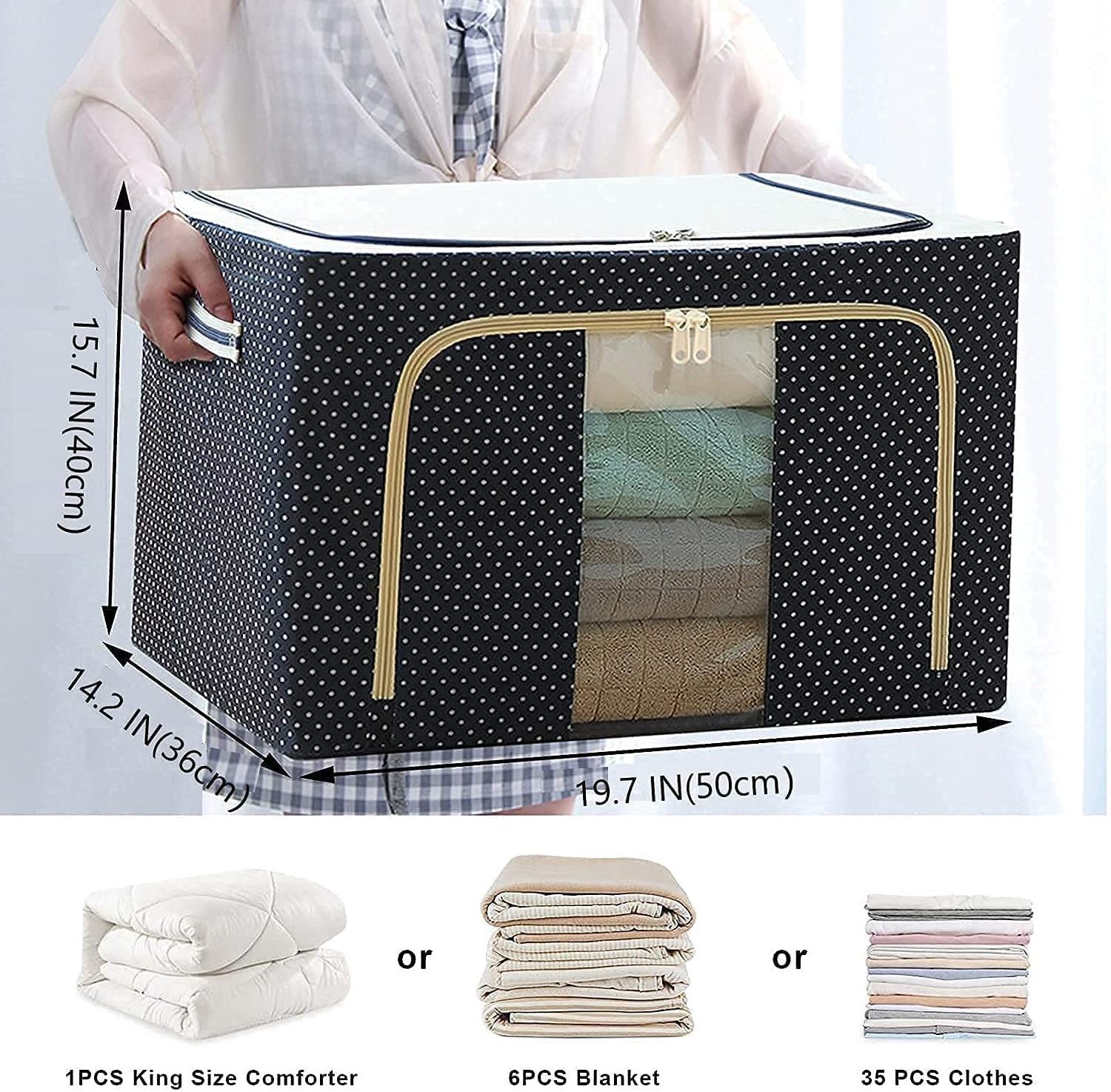 22L,66L Large Capacity  Home Organizer Steel Frame Bag Storage Box, Oxford Cloth Finishing Foldable Box Thick Fabric With Cover