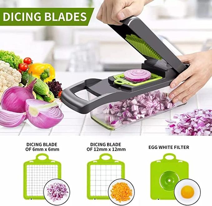 Vegetable Chopper, 14-in-1 Kitchen Mandoline Vegetable Slicer Food Chopper for Onion Veg Garlic Potato Salad Mini Dicer Chopper