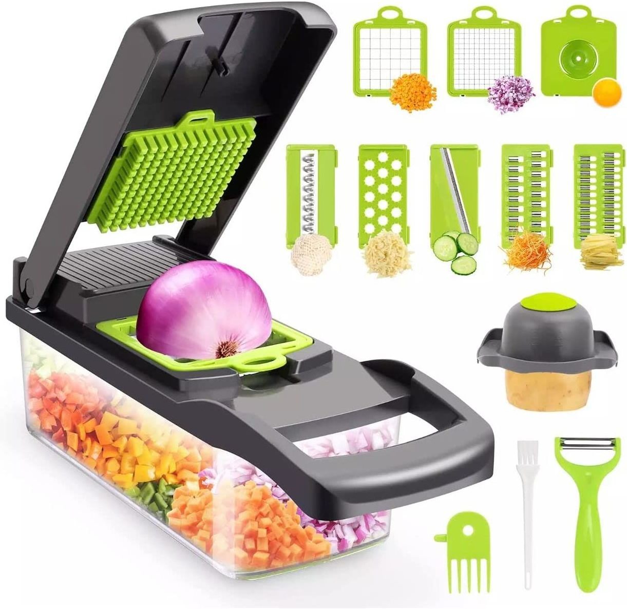 Vegetable Chopper, 14-in-1 Kitchen Mandoline Vegetable Slicer Food Chopper for Onion Veg Garlic Potato Salad Mini Dicer Chopper