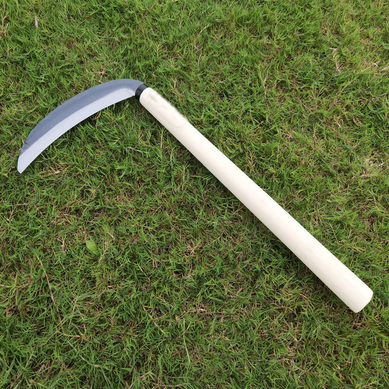 Japanese Style Harvesting Long Wood Handle Grass Weeding Hand Knife Agricultural Sickle