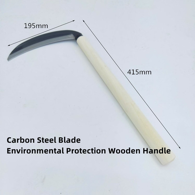 Japanese Style Harvesting Long Wood Handle Grass Weeding Hand Knife Agricultural Sickle