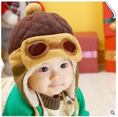 Wholesale Boy and Girl Cotton Pom Pom Aviator Hat Kids Winter With Braids For Children Glasses Trapper Hat Baby Warm Winter Cap