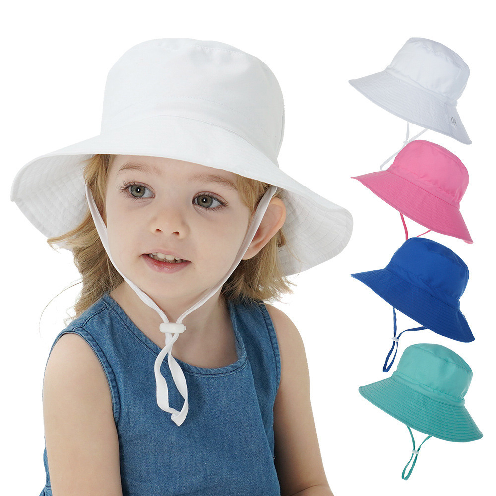 Custom Outdoor UV Sun Hat For Toddler Baby Kids Safari Fishing Hat Adjustable Plain Polyester Cotton Bucket Hat With String